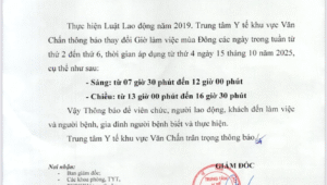 TRUNG TÂM Y TẾ KHU VỰC VĂN CHẤN THÔNG BÁO VỀ VIỆC THAY ĐỔI GIỜ LÀM VIỆC MÙA ĐÔNG